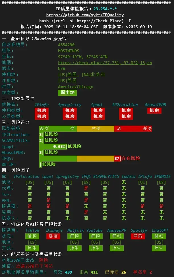 Hostwinds IP 质量检测示例